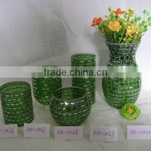 Mosaic Glass Vase and Candle Holder With Electroplating Patern thumbnail-3