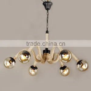 Durable Metal Baking Finish Lamp Ceiling Plate Lighting Woven Hemp Rope Light thumbnail-1