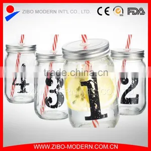 Wholesale Drinking Jar Colored Decal Glass Bulk Mason Jars With Lid And Straw thumbnail-1