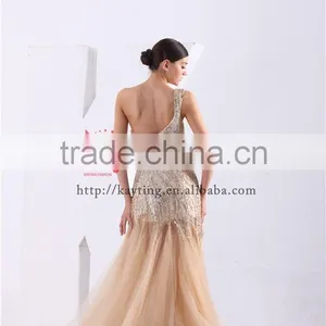Fashion One Shoulder V Neck Beaded Long Japanese Prom Dresses 2015 Vestidos de Fiesta thumbnail-5