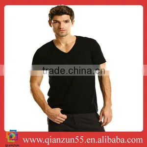 Custom Design Mens Striped Cotton Plain Black V-Neck T-Shirts thumbnail-1