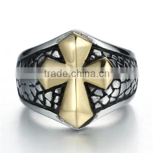 Gothic Restro Gold Cross 316L Stainless Steel Ring for Men thumbnail-3
