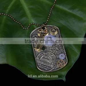 2015 Yiwu Fashion Imitation Jewelry Steampunk Necklace Dog Tag Gear Steam Key Butterfly Pendant Cameo Statement Necklace thumbnail-1