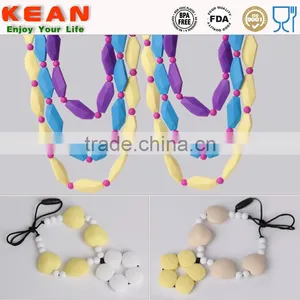 Silicone Teething Jewelry Necklaces Have a Breakaway Clasp Quartz Pink Silicone Teething White Blue thumbnail-1