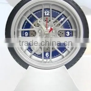 Popular Tyre Clock,wheel Shaped Analogue Table Clock With Metal Base for Promotion thumbnail-1
