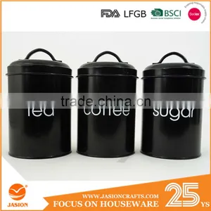 Powder-Coated Retro Metal Tea Coffee Sugar Can Candy Bean Nuts Set of 3 Storage Canister thumbnail-1