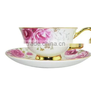 Hot Product 200ml Bone China European Style Flower Pattern Coffee Cup With Saucer Set for Promotion Gift thumbnail-1