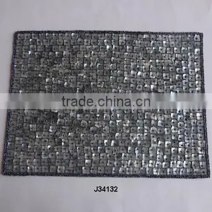 Grey Mother of Pearl With Glass Bead Border Table Mats With Patterns Available in More Colours thumbnail-1