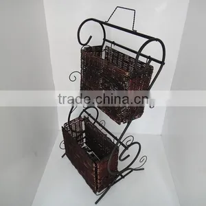 NEW WROUGHT IRON 2-TIER WICKER STORAGE RACK thumbnail-3