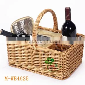 Square Wicker Wine Basket With Grid and Handle thumbnail-1