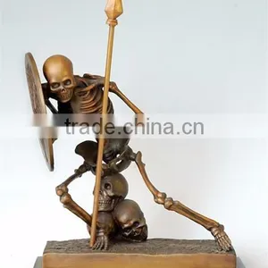 Antique Bronze Skeleton Sculpture Resin Soldier Warrior Statues thumbnail-2