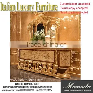 MomodaLuxury French Louis XV Baroque Buffet Sideboard Cabinet/ Antique Dining Room Cabinet With Mirror thumbnail-1