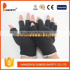 Half Finger Gloves With PVC Dots Black Cotton Polyester String Knit Gloves thumbnail-1