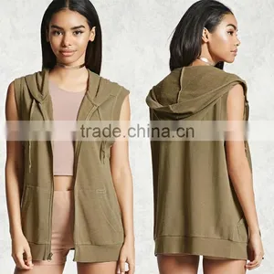 OEM Women Sleeveless Hoodies Plain Blank Stylish 100% Cotton Zip Up Gym Sleeveless Hoodie For Gym thumbnail-1