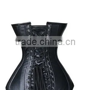 Fashionable Lapel Lace-Up Faux Leather Solid Color Women's Corset thumbnail-3
