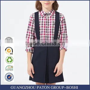 British Style 2017 Spring Student Girls Shirt Long Sleeved Cotton Plaid Shirt for Girl thumbnail-1