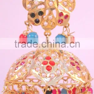 JADAU GOLD PLATED Dangler MULTICOLOR JHUMKA TEMPLE EARRINGS Real Look thumbnail-2