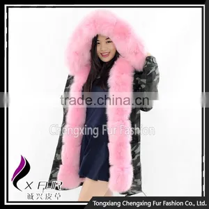 CX-G-P-03B Women Fashion Fur Jacket With Fur Inside Fur Collar Parka thumbnail-5