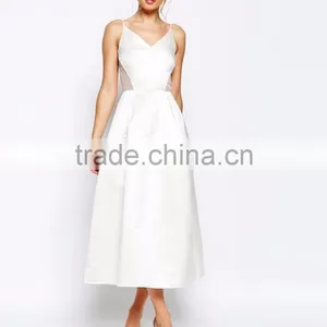 MGOO Elegant Shoulder Backless Sexy Midi Prom Dress In Sateen With Mesh Inserts At Waist Bridesmaid Dress thumbnail-3