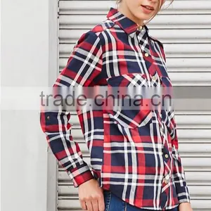 Flannel Button Front Shirt Wholesale Long Sleeve Plaid Shirt for Women thumbnail-3