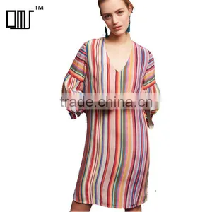 LATEST Ladies Harlow Dress, V-neck Short Sleeve Rainbow Dress thumbnail-1