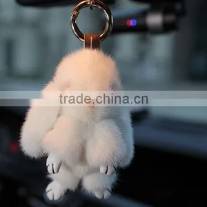 Mink Fur Rabbit Shape Key Chain Different Colors Fur Ball Keychain for Girl's Bag thumbnail-5