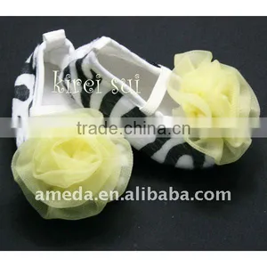 Baby Girl Zebra Crib Shoes With Yellow Rosettes 1601 thumbnail-1