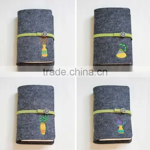 Novel Logo Custom Felt Cover With Embroidery Spiral Binding Dairy Notebook With Button thumbnail-2