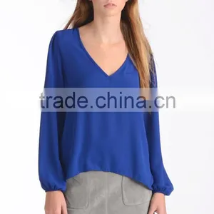 Fashion Sexy Indian Women Long Sleeve V Neck In Blouse Girls Solid Color Casual Chiffon Shirts thumbnail-2