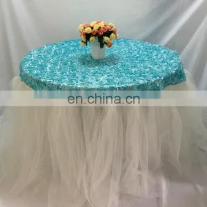 China Factory Latest Design Red Rosette Black Tulle Table Skirt Designs thumbnail-5