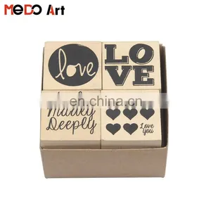 Box Package DIY Creative Rubber Wooden Handle Love Stamp Set of 4 thumbnail-1