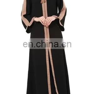 Muslim Islamic Long Sleeve Black/Beige Color Jacket Style Abaya(MQ17060301) thumbnail-2