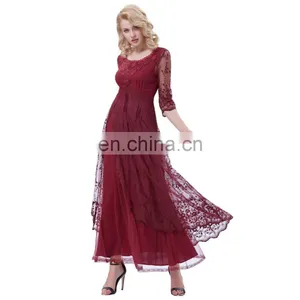 Belle Poque Retro Vintage 3/4 Sleeve Crew Neck Ankle-Length Lace Evening Dress BP000318-1 thumbnail-2
