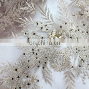 2016 Tulle Lace French Net Lace Fabrics Beaded French Lace Borer Bridal Lace Aso-ebi Wedding Lace thumbnail-3