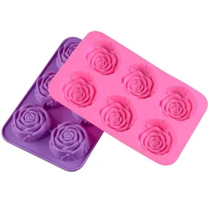 Free Sample Food Grade Heat Resistant Nontoxic Silicone Cake Mould Baking Mousse Pudding Mould Tool Rose Shape 6 Holes thumbnail-2