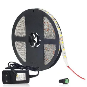 DC12V LED Strip 5050 60LEDs /m 5M IP20 IP65 LED Flexible Strip Light 5050 SMF + DC12V Adapter White / Warm White thumbnail-1