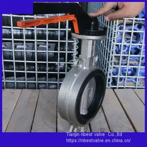 D71XP-150LBP ANSI150#standard SS304 Wafer Butterfly Valve DN100 With Aluminum Alloy Lever thumbnail-2