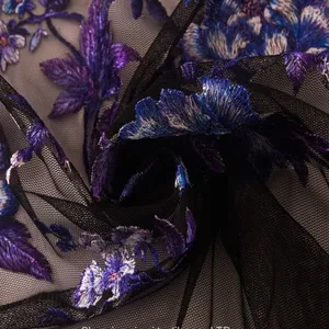 China High Quality Fabrics Floral Sequence Embroidery Net Lace Fabric thumbnail-2