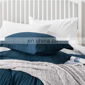 High Quality Navy Winter Plain 100% Polyester King Brushed Duvet Cover Set thumbnail-2