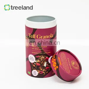 Bio-friendly Paper Tube Packaging for Granola Custom Cereal Packaging Food Grade Cylinder Canister thumbnail-2