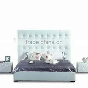 Luxury White Leather Bed With High Headboard thumbnail-1
