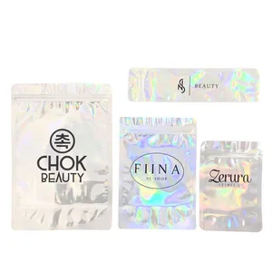 Mylar Stand up Aluminum Foil Holographic Bag With Tear Notch and Zip thumbnail-4