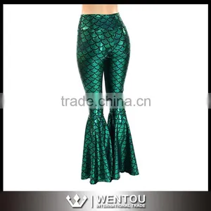 Bell Bottom Green Mermaid Scale Leggings With High Waist thumbnail-3