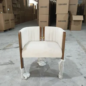 Hot-Selling Best Quality Blue Beige Color Customize Dining Chairs Wooden Leg pu Leather Project Chair thumbnail-4