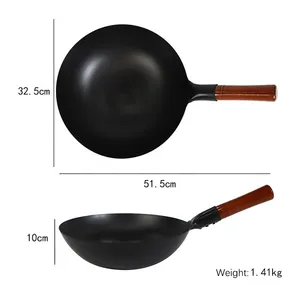 Lightweight Commercial Thin Non-stick Carbon Steel Chinese Wok thumbnail-4
