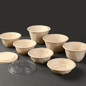 15oz Disposable Bagasse Tableware Bowl With Lid Stackable for Meal Prep thumbnail-1