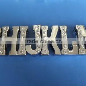 Produce Wholesale Zinc Alloy Half Side Diamonds DIY 18mm Rhinestone Alphabet Slide Bracelets Letters thumbnail-4