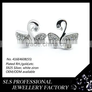 Korean Styles 925 Silver Jewelry Wholesale Girls Jewelry Cute Double Swans Stud Earrings thumbnail-1