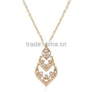 Retro Baroque Fashion Hollow Out Drop Shape Gold Long Thin Chain Pearl Necklace thumbnail-2