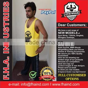 Tank Top Singlet Gym / Unlimited Custom Singlet With Muscle Back / Cheap Fitness Gym Tank Top Shirts by FHA INDUSTRIES PAKISTAN thumbnail-1